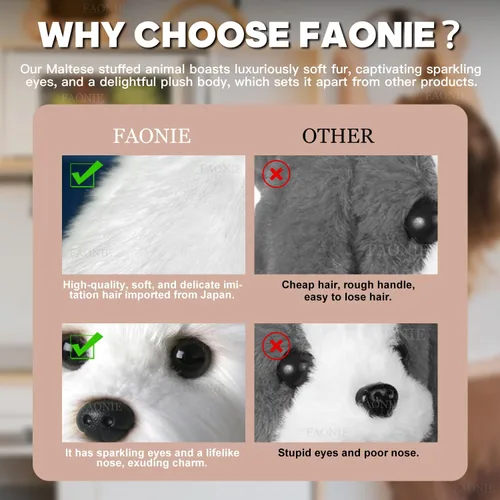Vista 3 de Animal de peluche maltés, peluche de perro realista, animal de peluche realista, mascota de compañía, juguetes esponjosos de perrito de peluche