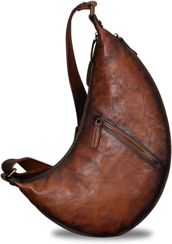 Vista 2 de Bolso bandolera grande de cuero genuino para hombres y mujeres, mochila vintage de cuero real, bolsa cruzada de hombro, bolsa de pecho