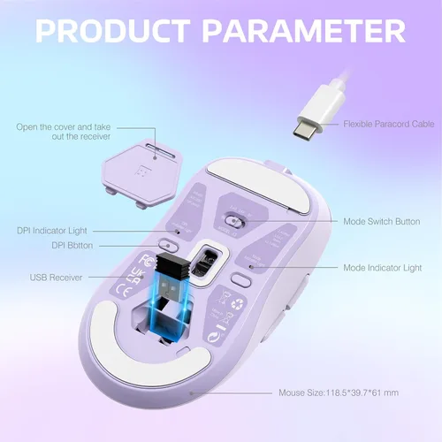 Vista 9 de ATTACK SHARK X3 - Mouse inalámbrico ligero para juegos con tres modos de 2.4GUSB-C con cableBluetooth, hasta 26K DPI, sensor óptico PAW3395