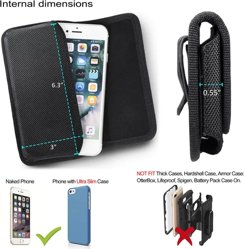 Vista 2 de miadore - Funda para cinturón para iPhone, funda horizontal con clip para cinturón [solapa magnética] Funda de nailon negro con trabillas