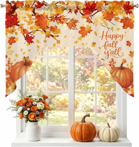 Vista 33 de Thanksgiving Fall Swag Kitchen Curtain Sets with Valance, Orange White Pumpkins 3 Pieces Curtain Drapes Rod Pocket for Bedroom Living Room Bathroom