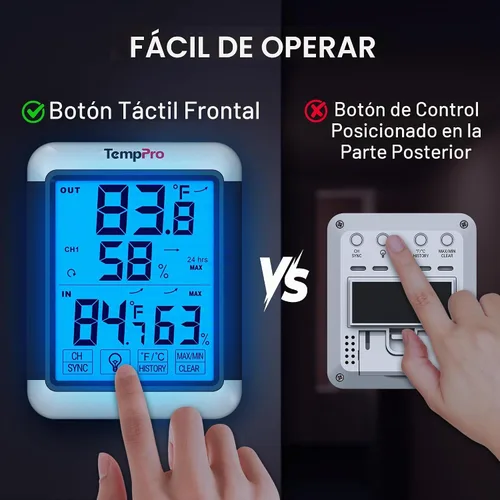 Vista 5 de ThermoPro TP65 Termómetro de Interior y Exterior, Higrómetro Digital Inalámbrico, Monitor de Humedad de Temperatura con Pantalla Táctil Jumbo