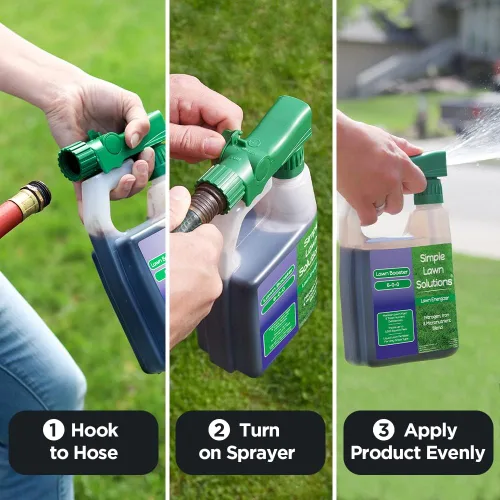 Vista 8 de Simple Lawn Fertilizante 3 en 1: Alto fósforo/potasio, ácido húmico, nitrógeno y hierro para un césped más verde, botellas de 32 onzas