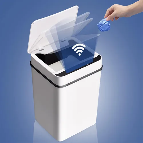 Vista 3 de BONAD Basurero de cocina de 12 litros de inducción para dormitorio, sala de estar, baño con tapa, papelera para el hogar, papelera automática