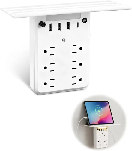 Vista 15 de Saker Cable de extensión doble de 5 pies plano con 6 tomas, 1625W Cable de extensión con cubierta de toma, enchufe plano, a prueba de bebés
