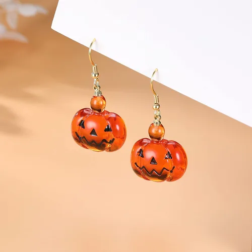 Vista 4 de Reffeer Solid 925 Sterling Silver Halloween Pumpkin Dangle Earrings Drops for Women Pumpkin Drop Earrings Hook Studs