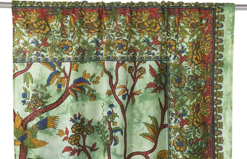 Vista 5 de Popular Handicrafts Paneles de cortina de mandala de teñido anudado con diseño de árbol de la vida, estilo hippie indio, color verde