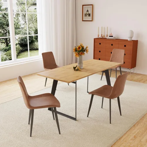 Vista 30 de ZckyCine Mesa de Comedor Moderna de Mediados de Siglo y Sillas para 4 Rectangular de Madera Expandible que Ahorra Espacio Multifuncional Marrón
