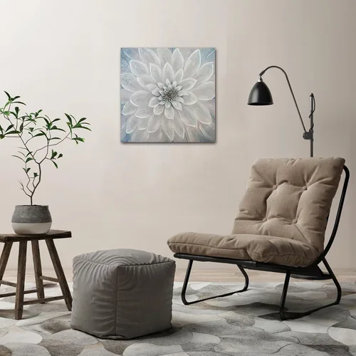 Vista 2 de Waowumar Lienzo decorativo de flores para pared, diseño de dalia azul y gris, pintura contemporánea con textura floral para decoración