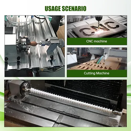 Vista 8 de Fresadora CNC de eje rotacional Enrutador CNC Mesa giratoria de un eje 4º eje 2.559 in 3 mandíbulas Chuck Cabezal divisorio con motor paso a paso
