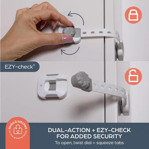 Vista 4 de Dreambaby Twist 'N Lock - Paquete de 6 pestillos multiusos, cerraduras de seguridad para niños para armarios, cajones, electrodomésticos, cerradura