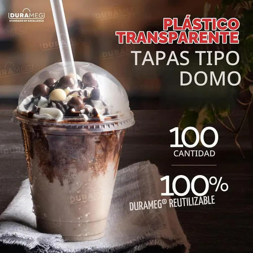 Vista 4 de Durameg [100 unidades – 12 onzas.] Vasos desechables de plástico PET transparente con tapas de cúpula
