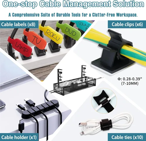Vista 8 de Bandeja de organización de cables para debajo del escritorio, organizador de cables de 15.7 pulgadas para mesa, organizador de cables de escritorio