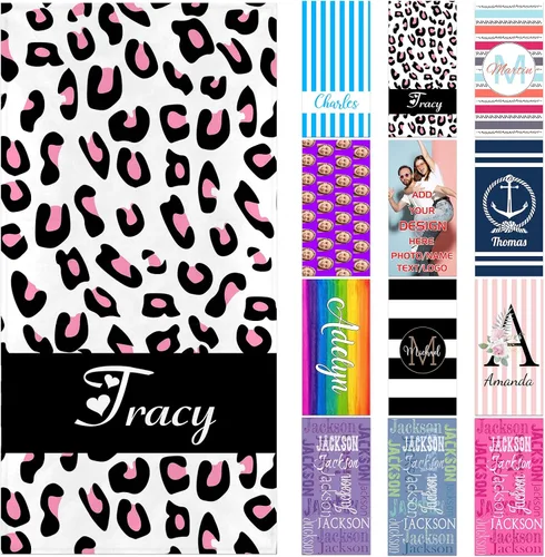 Vista 12 de Toallas de playa personalizadas para adultos y niños con nombres, toallas de playa personalizadas para hombres y mujeres, toalla de baño
