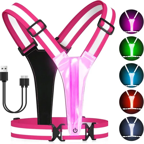 Vista 8 de Zacro LED Reflective Vest Running Gear, 5 Lights Colors High Visibility Reflective Gear Rechargeable Light Up Vest for Walking Running Cycling Azul