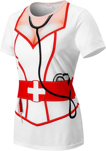 Vista 2 de Camiseta de Halloween para disfraz de enfermera para mujer