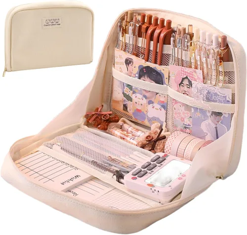 Vista 8 de Fcteap Estuche caja para lápices bonito kawaii de gran capacidad estética con cremallera porta bolígrafos organizador bolsa para suministros