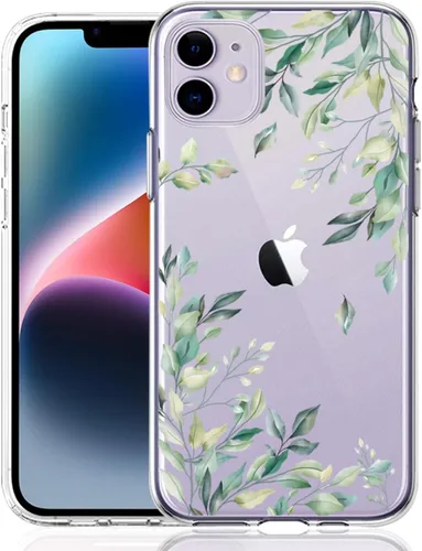 Vista 18 de Compatible con iPhone 11, funda transparente con flores florales a prueba de golpes, parte trasera dura, delgada, bonita funda transparente