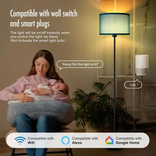 Vista 5 de Lámpara de pie negra, lámpara de pie LED de 58 pulgadas de alto, lámparas de sala de estar simples con pantalla, interruptor de pedal de pie