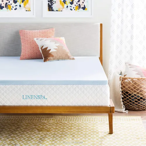Vista 2 de Linenspa - Cubrecolchón de espuma viscoelástica con gel, de 2 pulgadas, tamaño Queen y protector de colchón impermeable suave de alta calidad, sin