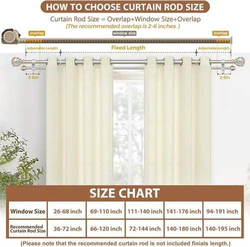 Vista 8 de KAMANINA Barras de cortina dobles para ventanas de 72 a 144 pulgadas, oro Dorado champán