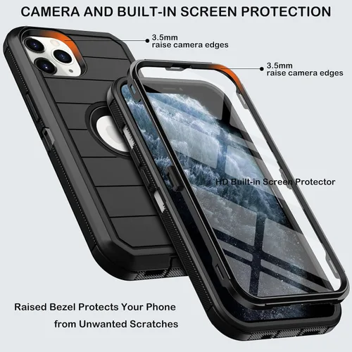 Vista 2 de KECAI Funda para iPhone 11 Pro con estuche de clip para cinturón, protector de pantalla integrado, resistente a prueba de golpes, protección contra