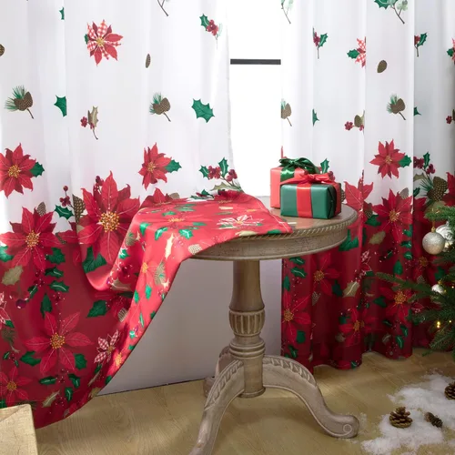 Vista 6 de SHINELAND Cortinas de cocina de Navidad, flor de pascua roja, cortina térmica corta para ventanas pequeñas, cortinas de Navidad para cocina, 45