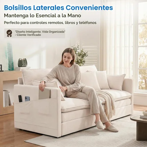 Vista 5 de Mjkone Sofá cama extraíble tamaño Queen de 78 pulgadas de ancho, color beige