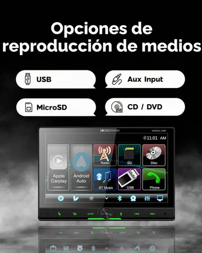 Vista 6 de Soundstream Estéreo flotante de 10.6 pulgadas con pantalla táctil doble DIN, VRCPAA-106F Apple CarPlay y Android Auto Head Unit, Bluetooth, receptor
