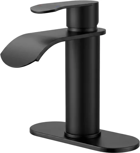Vista 9 de Canilla para lavabo de recipiente color negro para baño: WOWOW - Canilla de baño alta de una sola manija - Canilla mezcladora de caída en cascada