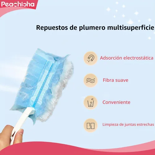 Vista 2 de Recambio de plumero desechable compatible con cabezal de repuesto Swiffer Handle Blue Duster Total 30 piezas