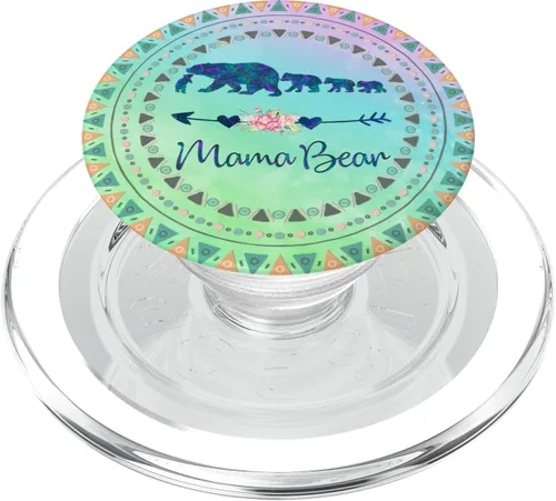 Vista 7 de Bohemio Boho Mamá Oso Cuatro Cachorros Bebé Rosa Verde Azul PopSockets PopGrip Intercambiable PopGrip