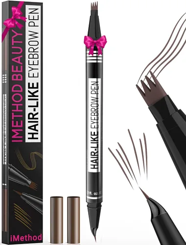 Vista 16 de iMethod Microblading - Lápiz de cejas mágico, 2 en 1, lápices de cejas de doble punta para mujeres con 4 puntas de tenedor y punta de pincel precisa