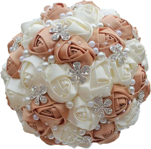 Vista 7 de S_SSOY Ramos artificiales hechos a mano con diamantes de imitación de perlas de seda para dama de honor, para novia, ramo de boda con flor