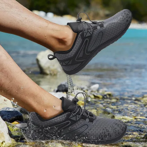 Vista 3 de L-RUN Zapatos de agua para hombre y mujer, zapatos de agua descalzos para senderismo, secado rápido, calcetines acuáticos para natación, buceo