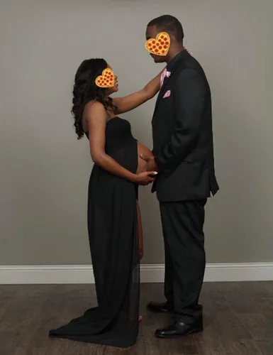 Vista 4 de JustVH Vestido de maternidad de gasa con hombros descubiertos para fotografía vestido largo de embarazo para sesión de fotos