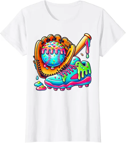 Vista 18 de Ice Cream Drip Baseball Stuff Baseball Drip For Boys Graphic T-Shirt, Negro -, Pequeña