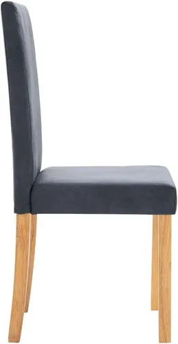 Vista 5 de Juego de 4 sillas de comedor modernas de estilo rústico tapizadas de gamuza sintética gris con patas de madera para comedor, sala de estar, muebles