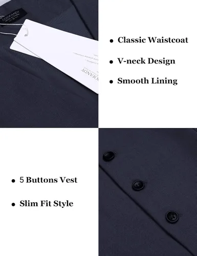 Vista 4 de COOFANDY Chaleco de traje de negocios para hombre chaleco de vestir ajustado chaleco de boda