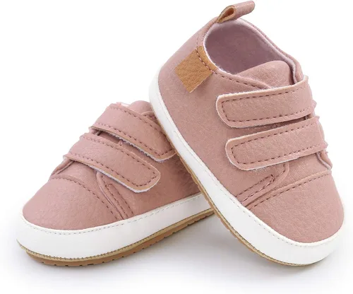 Vista 5 de Tenis de tobillo alto unisex para bebés, niños y niñas, suela de goma suave, zapatos de cuna para niños pequeños