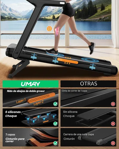 Vista 7 de UMAY Fitness Foldable Treadmill with 2-20% Auto Incline 400LB Capacity