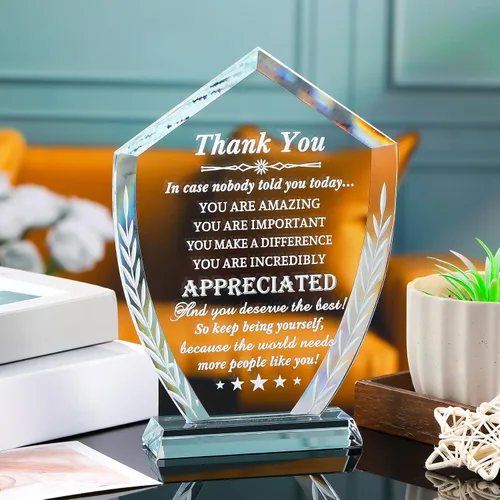 Vista 3 de Movdyka - Placa de agradecimiento de cristal grabada para mujeres y hombres