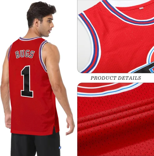Vista 3 de Jersey de baloncesto para hombre Lola#10 Bugs#1 camisetas de película espacial de los años 90 para Halloween, hip hop, ropa de fiesta deportiva