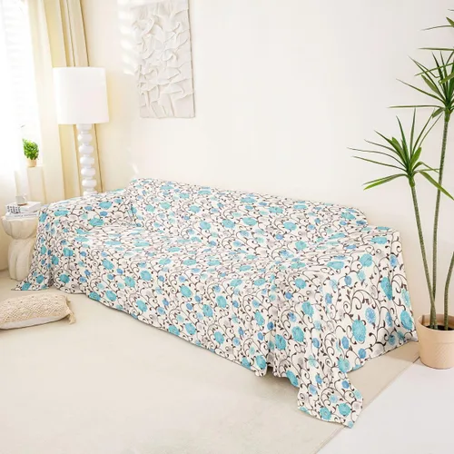 Vista 2 de Erosebridal Funda de sofá floral de 71 x 91 pulgadas, diseño de loto, antideslizante, acuarelas, diseño de hojas de flores azules, con pintura