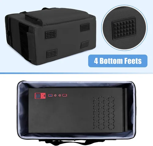 Vista 3 de CURMIO Funda de transporte de PC de doble capa, bolsa de viaje para computadora de escritorio para chasis de PC, teclado, mouse y auriculares, solo