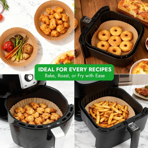 Vista 8 de BYKITCHEN 300 PCS forros desechables pequeños para freidora de aire de 2 a 5 QT, forros redondos de papel pergamino para freidora de aire