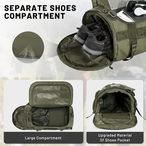 Vista 3 de MIER Mochila grande de lona deportiva con compartimento para zapatos, resistente y resistente al agua, verde oscuro, 45L