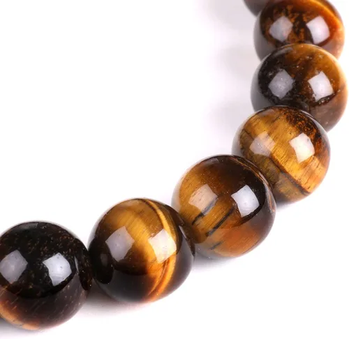 Vista 4 de Pulsera elástica de ojo de tigre natural de 0.394 pulgadas con piedras preciosas para yoga, energía curativa, para hombres y mujeres