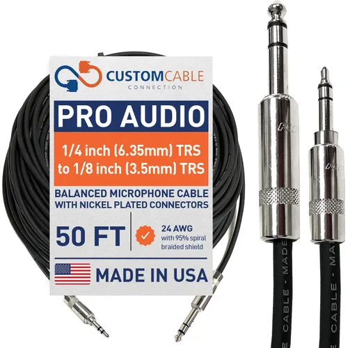 Vista 10 de Custom Cable Connection Cable equilibrado TRS TRS de audio profesional de 75 pies (0.250 in) a 1/8 pulgadas (0.138 in)
