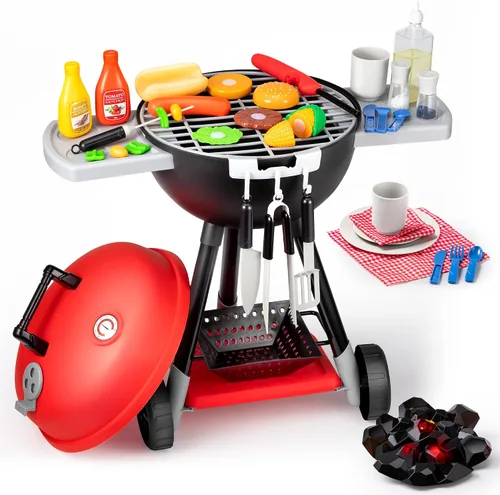 Vista 2 de JOYIN Juego de 34 juguetes de cocina y 32 piezas de herramientas para niños, juego de parrilla de barbacoa de juguete, juego de juguetes de cocina